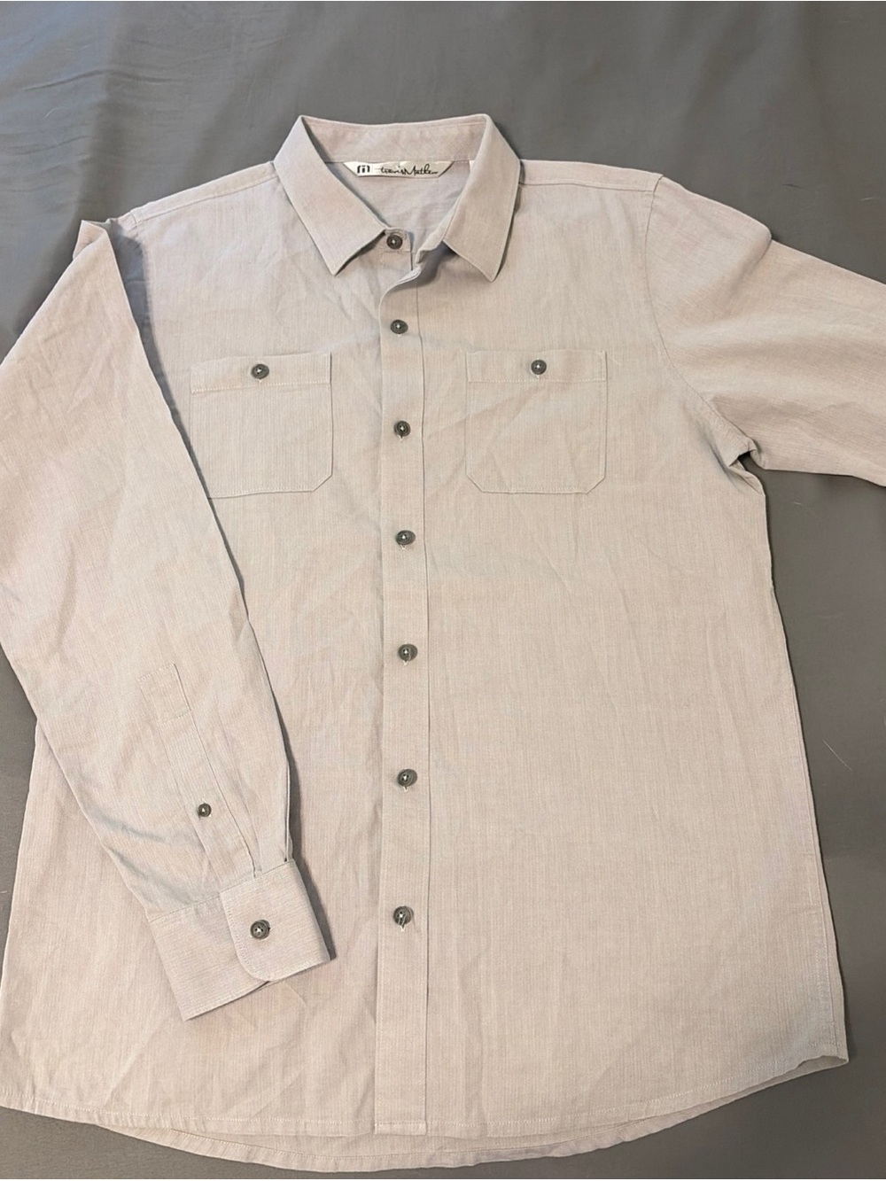Travis Mathew Light Beige Long-Sleeve Button-Down Shirt